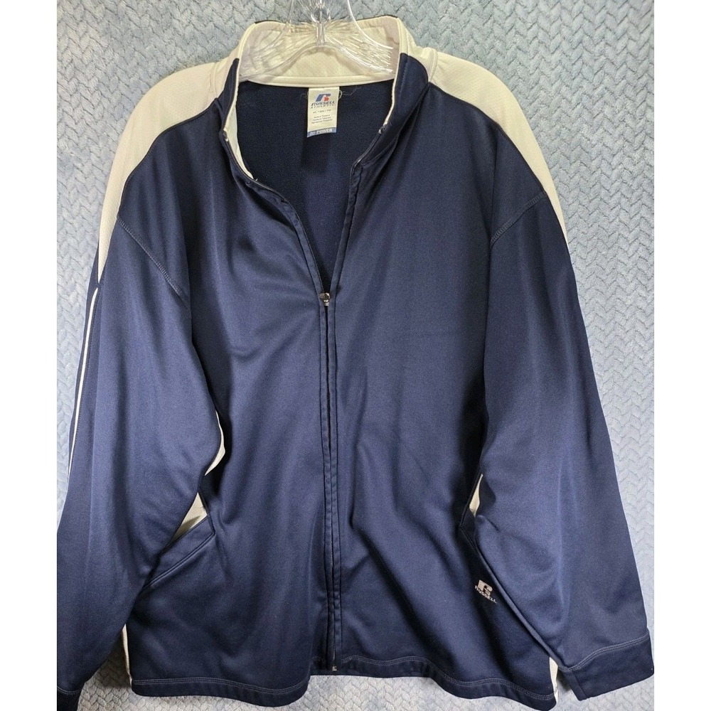 Y2K Russell Athletic Track Jacket Full Zip Up Men's XL‎ Blue White Training